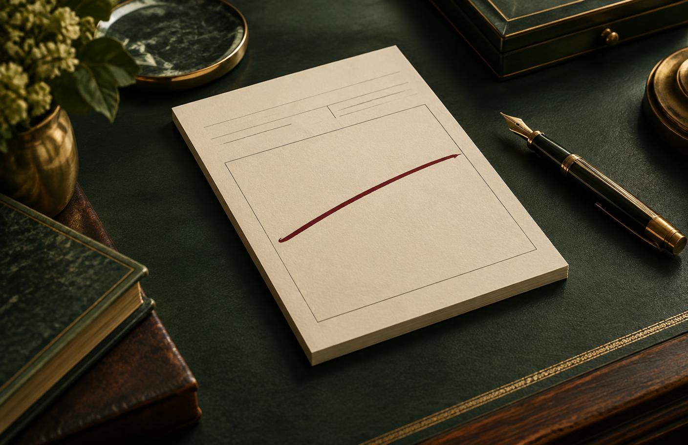 A prescription pad crossed through in cranberry ink
